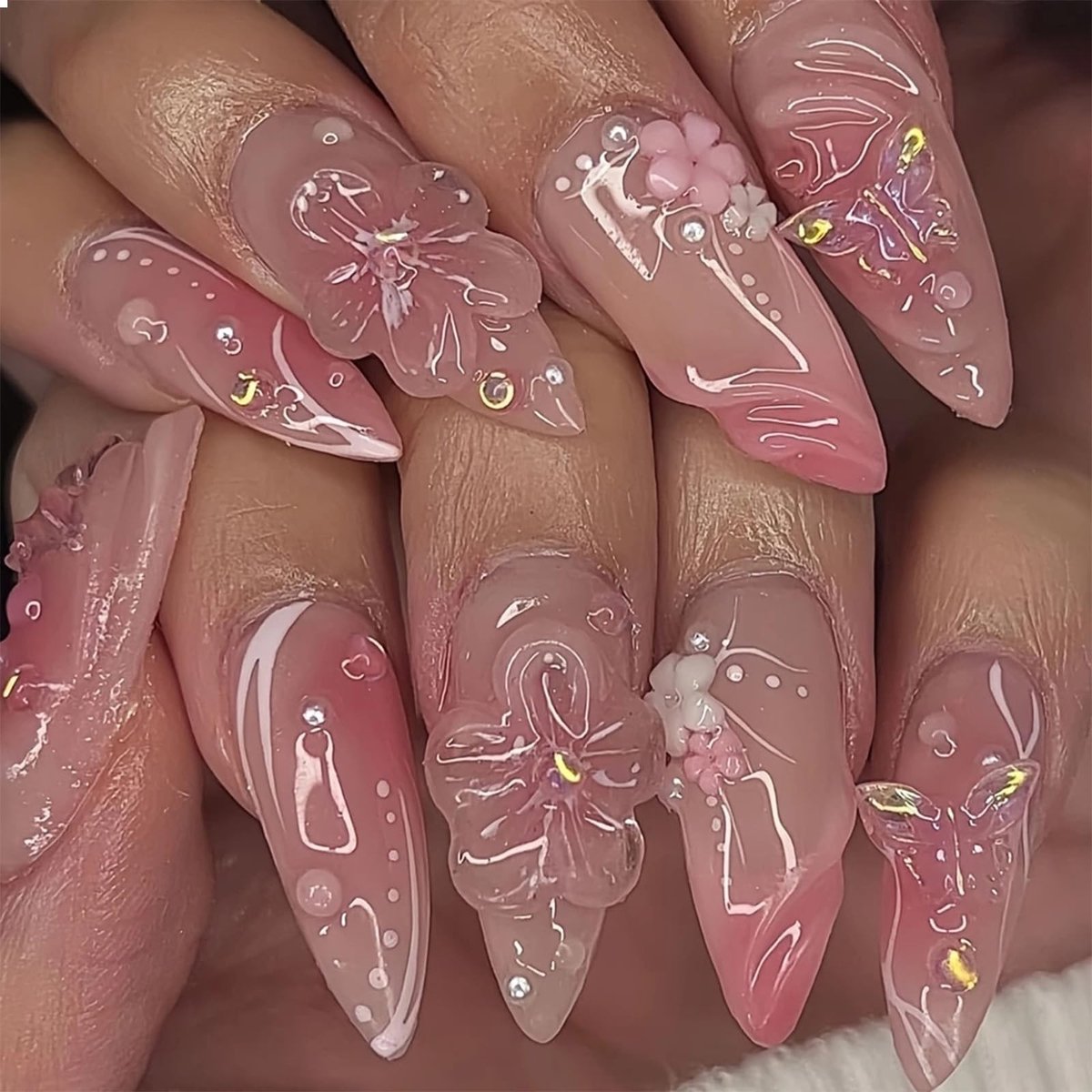 Dailygoods - Set van 24 Amandelvormige Bloemparel Nagelkunst
