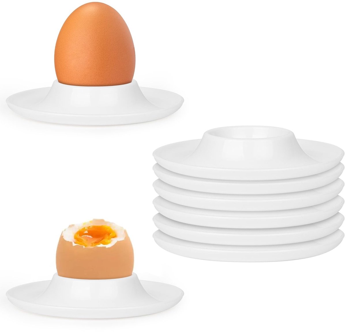 Dailygoods - Set van 6 Kunststof Eierdopjes met Dienblad voor Gekookte Eieren