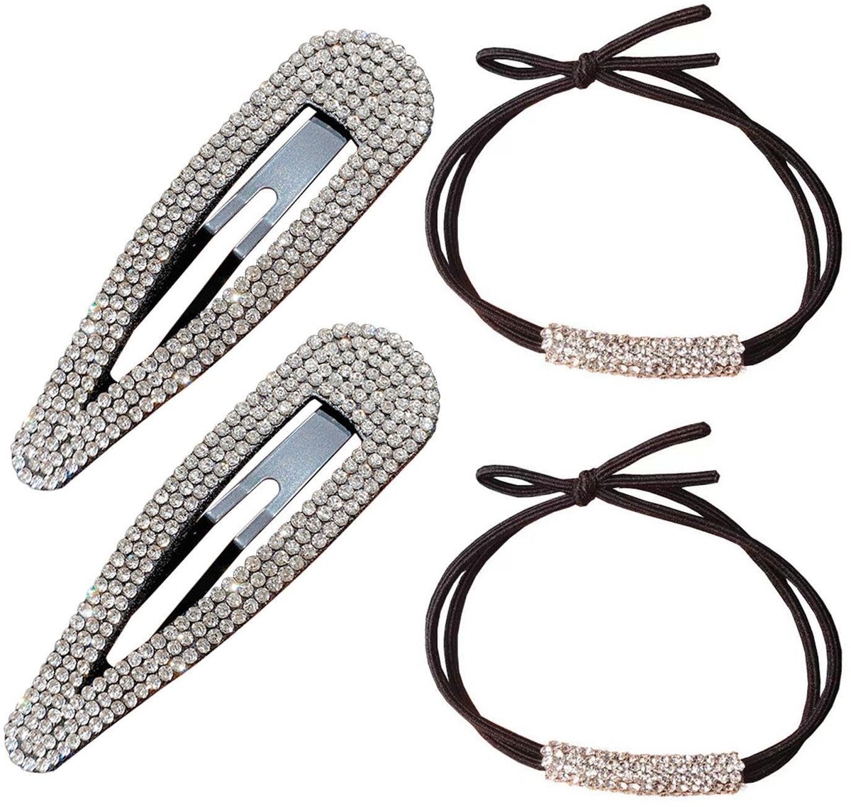 Dailygoods - Set van 2 Stuks Strass Haarspelden en Haarelastiekjes