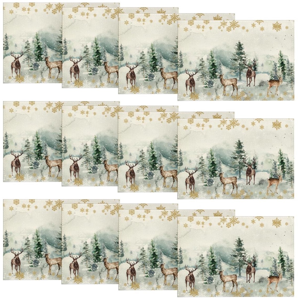 Dailygoods - Set van 12 Kerstplacemats met Eland en Sneeuwvlokken