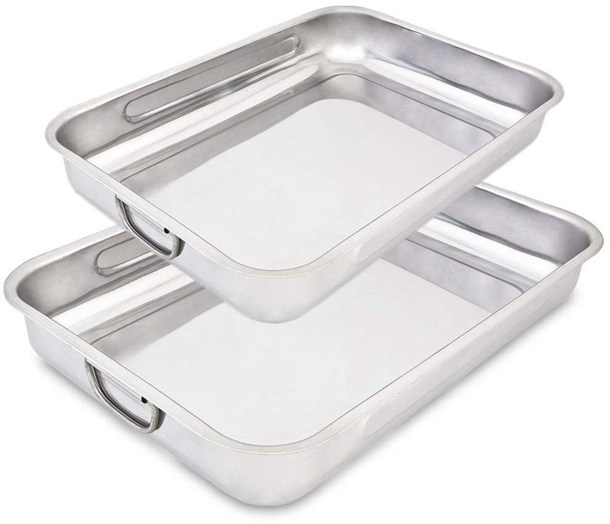 Dailygoods - Roestvrijstalen Ovenschaal met Handgrepen, 2-Delige Set