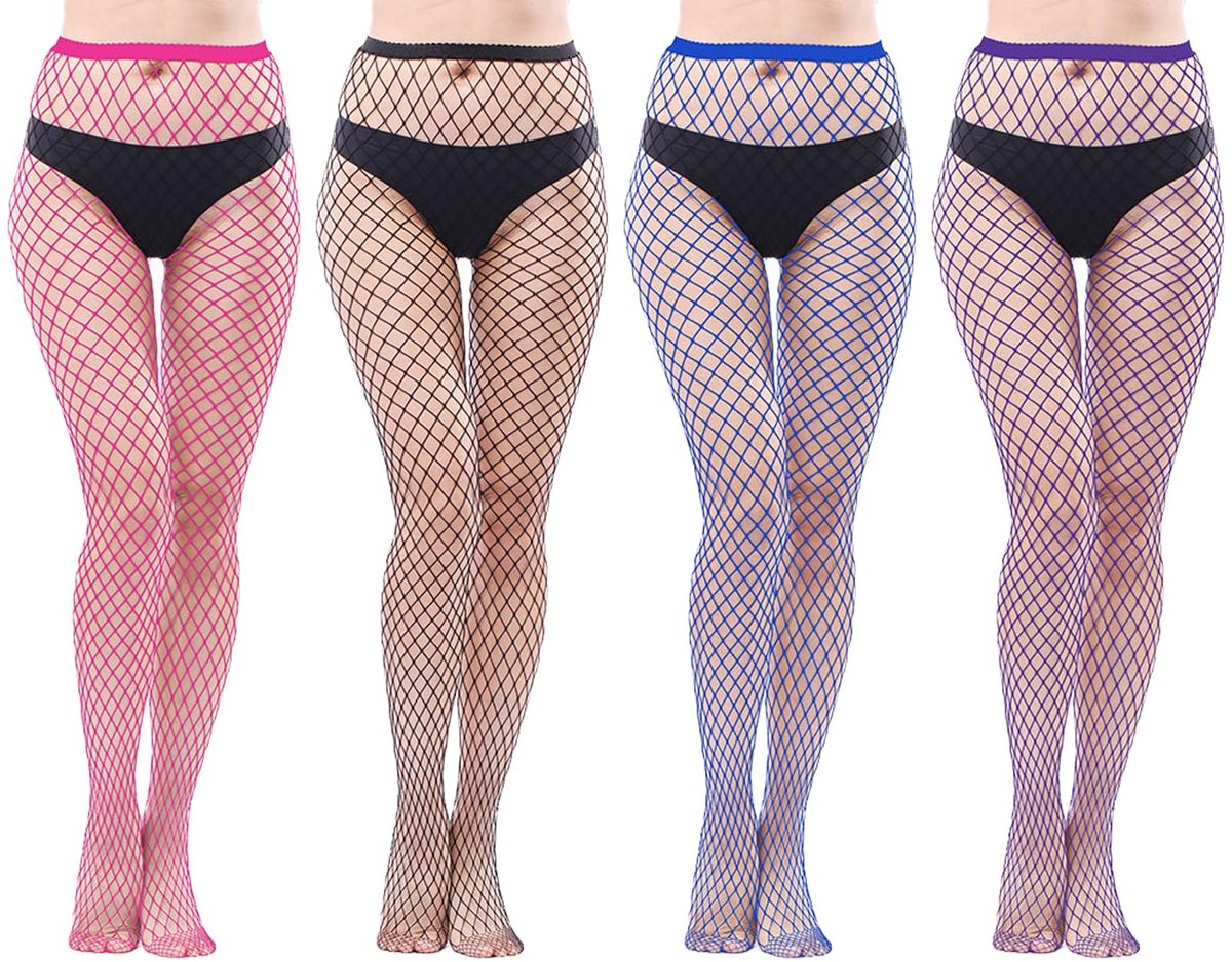 Dailygoods - Set van 4 Dames Netkousen in Verschillende Kleuren