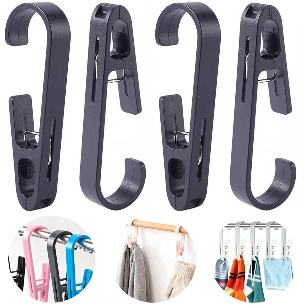 Dailygoods - Set van 4 Multifunctionele Kledingspelden met Clips