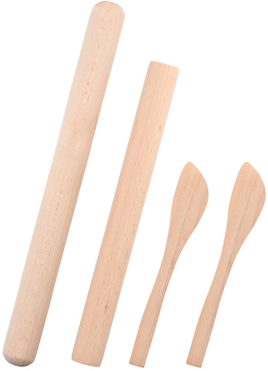 Dailygoods - Set van 2 Houten Deegrollers met Leppel en Spatel