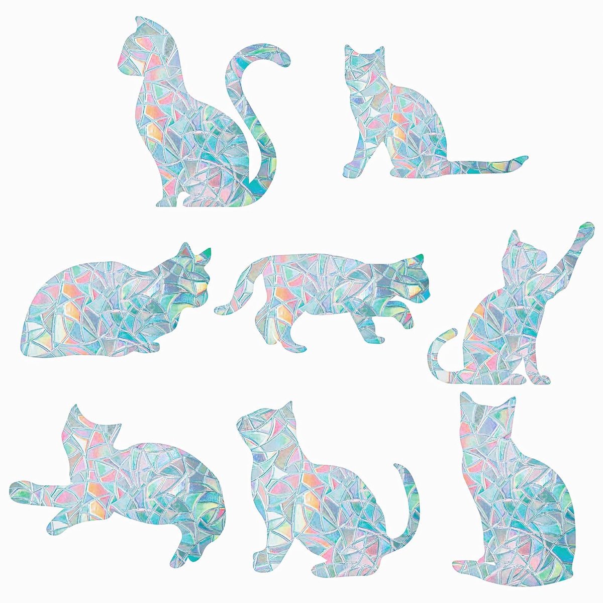Dailygoods - Dailygoody - Kat Raamstickers - Anti-Collision - Prismatisch Vinyl - Regenboog - Statische Decals - Voor Ramen en Schuifdeuren
