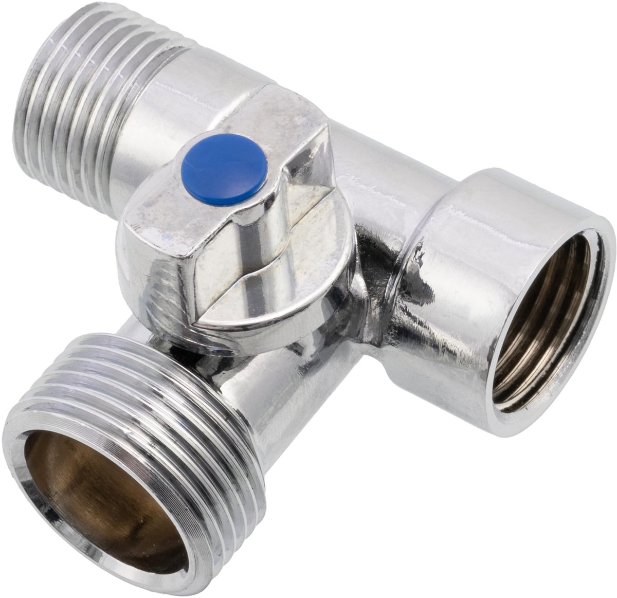 Dailygoods - Cosensi - Dailygoody - Driewegkraan - Kranen - Robuust - 1/2"x1/2"x3/4" - Hoofdwaterafvoer - Ideaal voor sanitair - Messing met nikkelcoating
