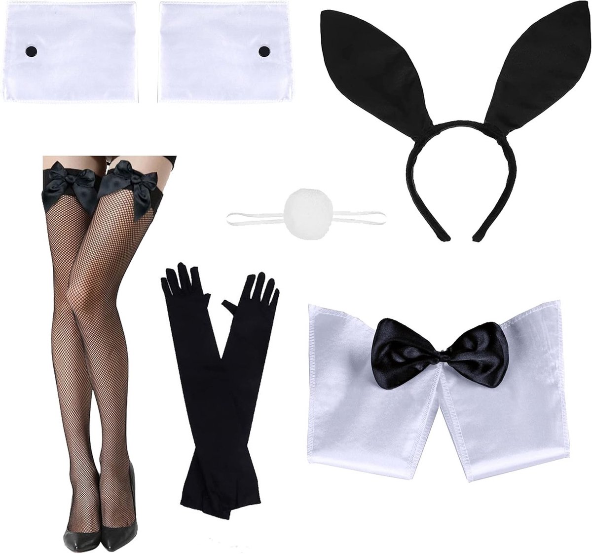 Schattige Bunny Kostuum Set met Oren, Strik, Manchet en Staart voor Kerst en Halloween Feestjes en Cosplay Accessoires