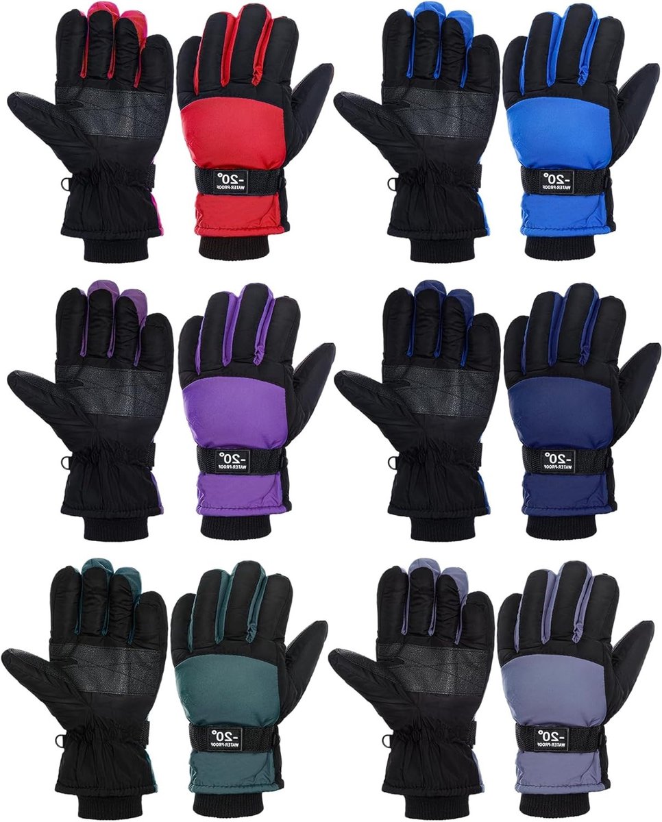 6 Paar Kinderen Winterhandschoenen, Waterdicht en Winddicht, Warme Ski- en Snowhandschoenen voor Kinderen