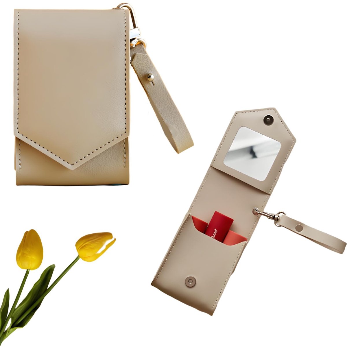 Dailygoods - Mini PU Leren Make-uptas met Spiegel en Handvat