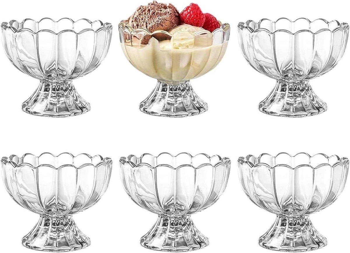 IJskom 6 stuks - Dessertkommen Glas - Desserts Serveren - Charmant Design - 140 ml - Transparant