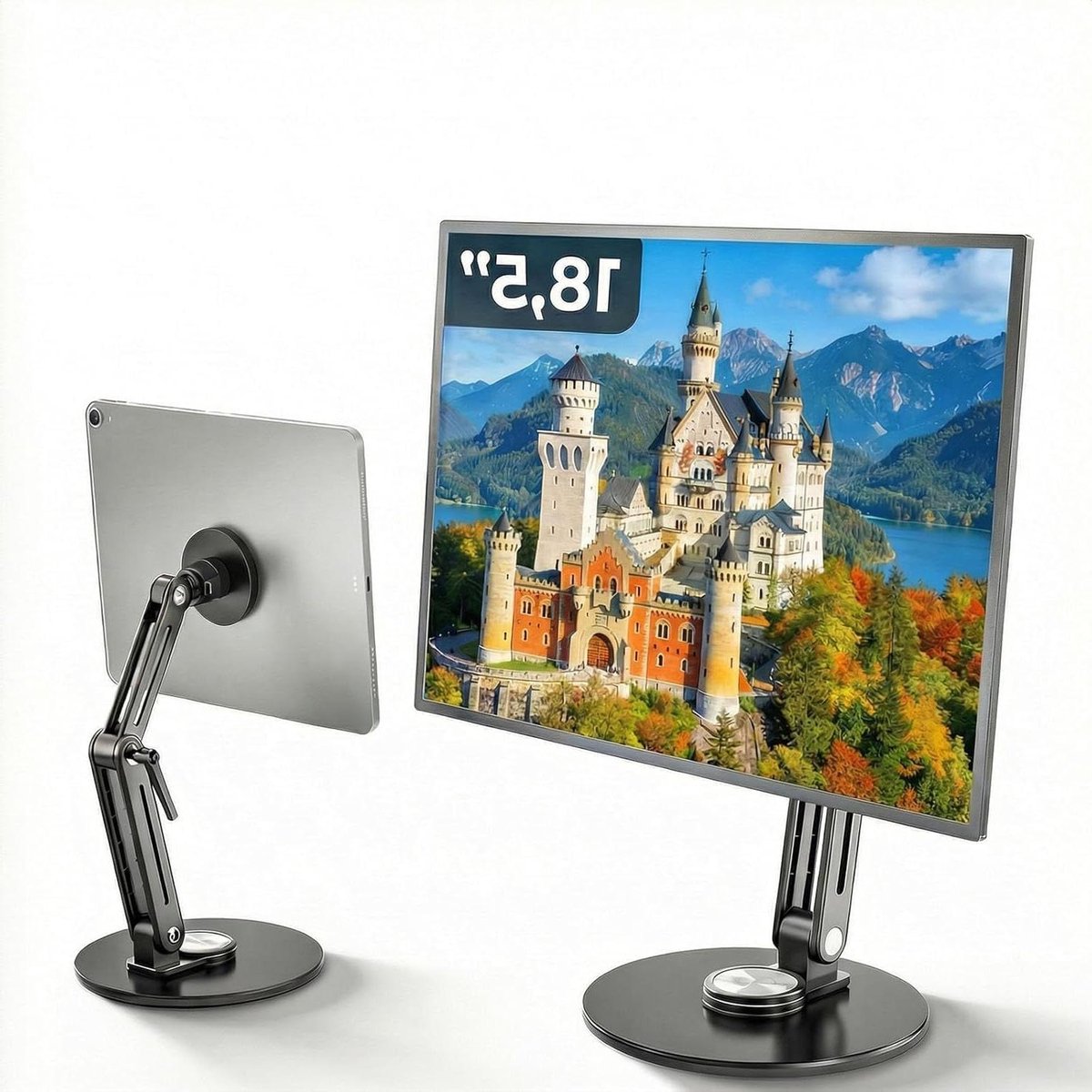 Monitor Standaard - Tablet Houder - Bureau Organisatie - Dubbele Montage - 4.7-18.5 Inch - Zwart