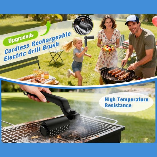 Electric Grill Brush - Rotating Electric BBQ Grill Brush - 3 Speed Adjustable Rotating Oil Stain Grill Cleaning Brush with Stainless Steel Bristles for Camping, Backyard Outdoor van Merkloos — afbeelding 4