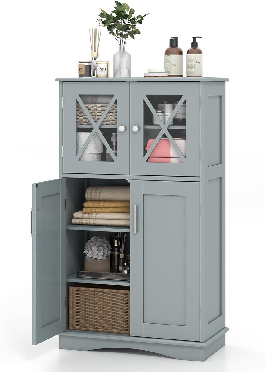 Staande Kast - Opbergkast - Ruimte Organiseren - Verstelbare Planken - 60x30x108 cm - Grijs