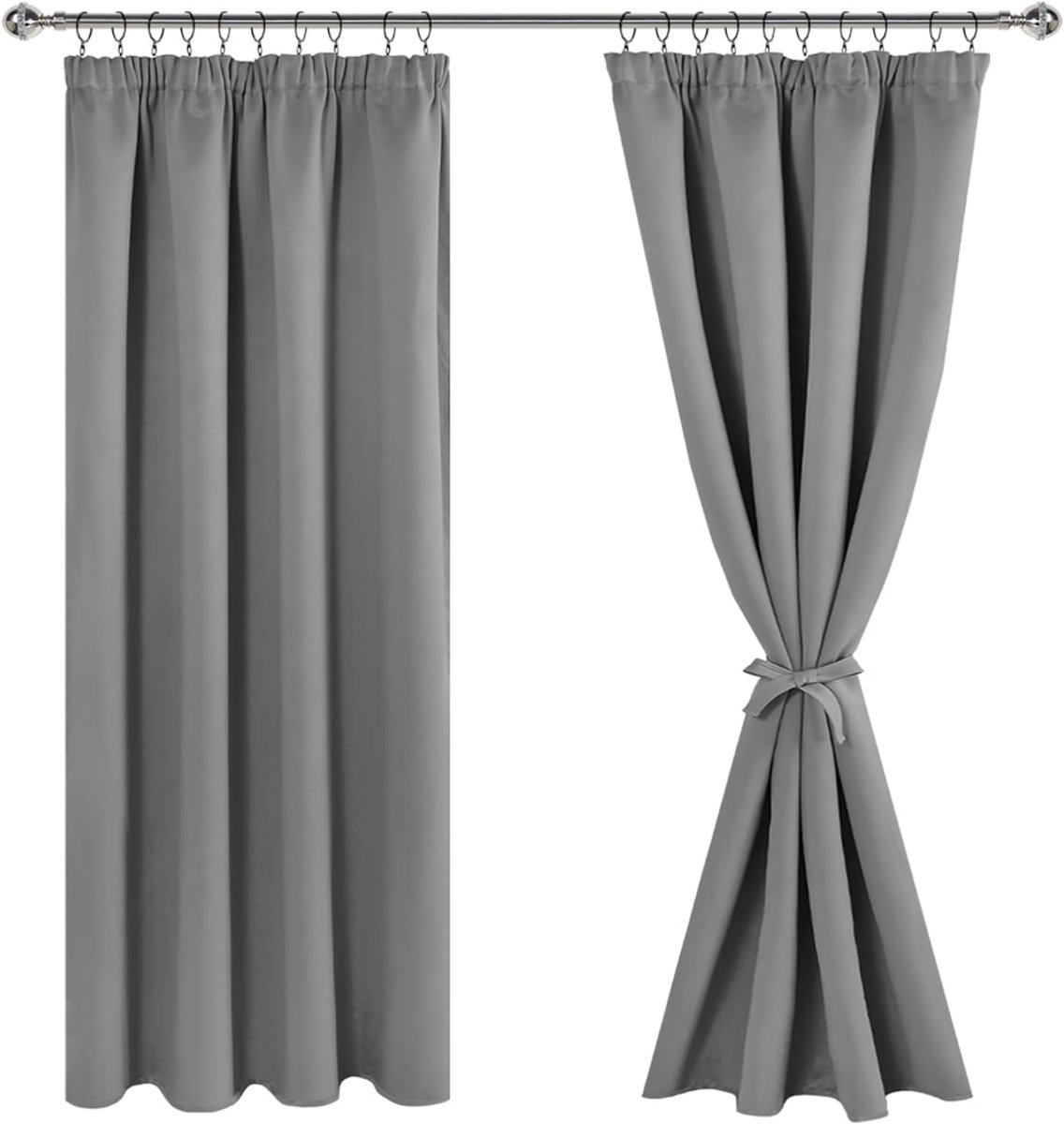 SNJY® Gordijnen Kant en Klaar met Haakjes - Vitrage Kant en Klaar met Haakjes - Gordijnen Verduisterend met Haakjes - 175 x 140 cm (H x B) - 2 Stuks - Grijs