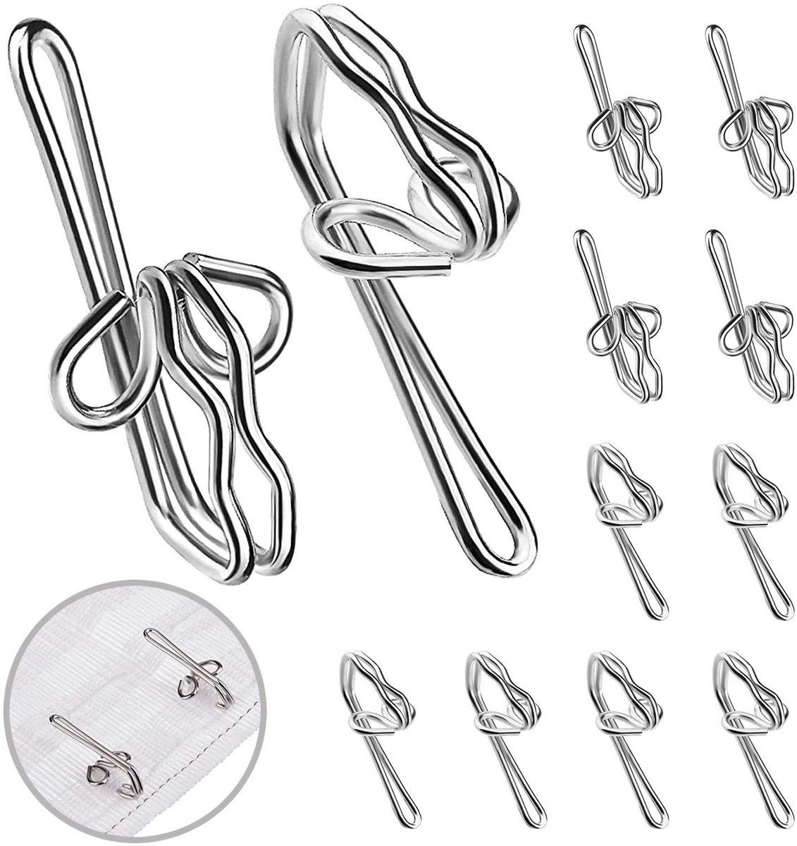 Dailygoods - Dailygoody - Metalen gordijnhaken - Gordijnhaak met knijpvouw - Zilver - Draperie haken - Geschikt voor raamgordijnen en deurgordijnen - 100 stuks