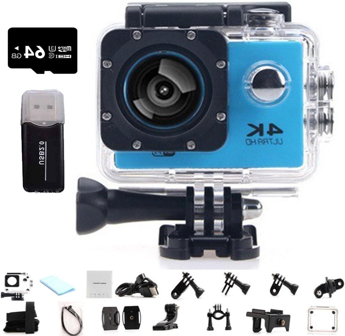 4k Actiecamera - Outdoor Camcorder - Avontuur Vastleggen - 140° Ultra Wide Angle - 30m Waterdicht - Blauw