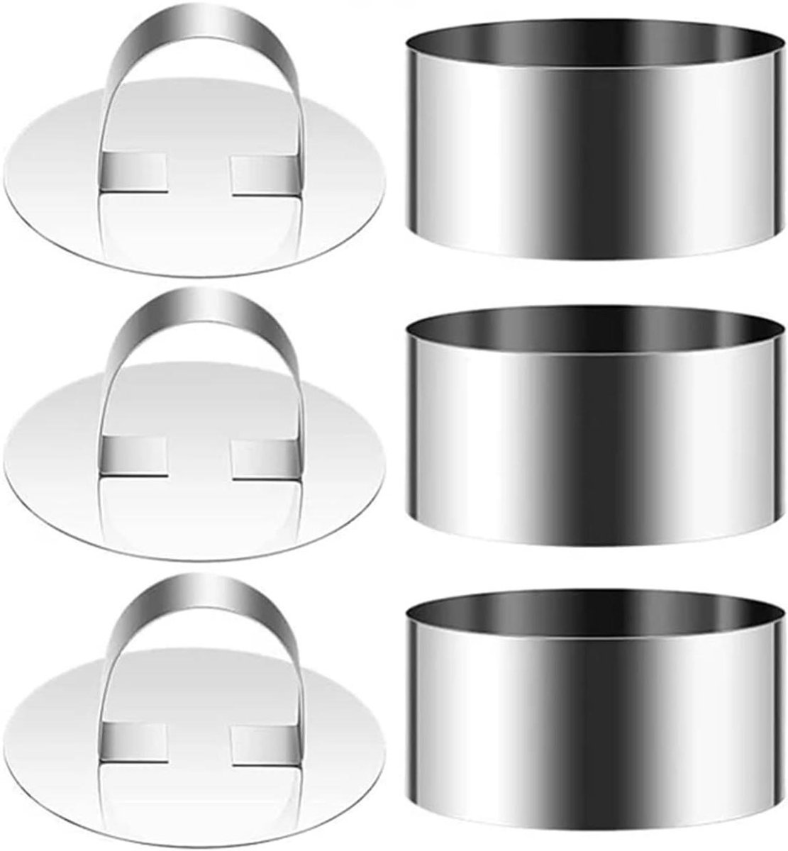 Taartring Set - Bakring Vorm - Desserts Maken - Antiaanbaklaag - 8 cm Diameter - Zilverkleurig