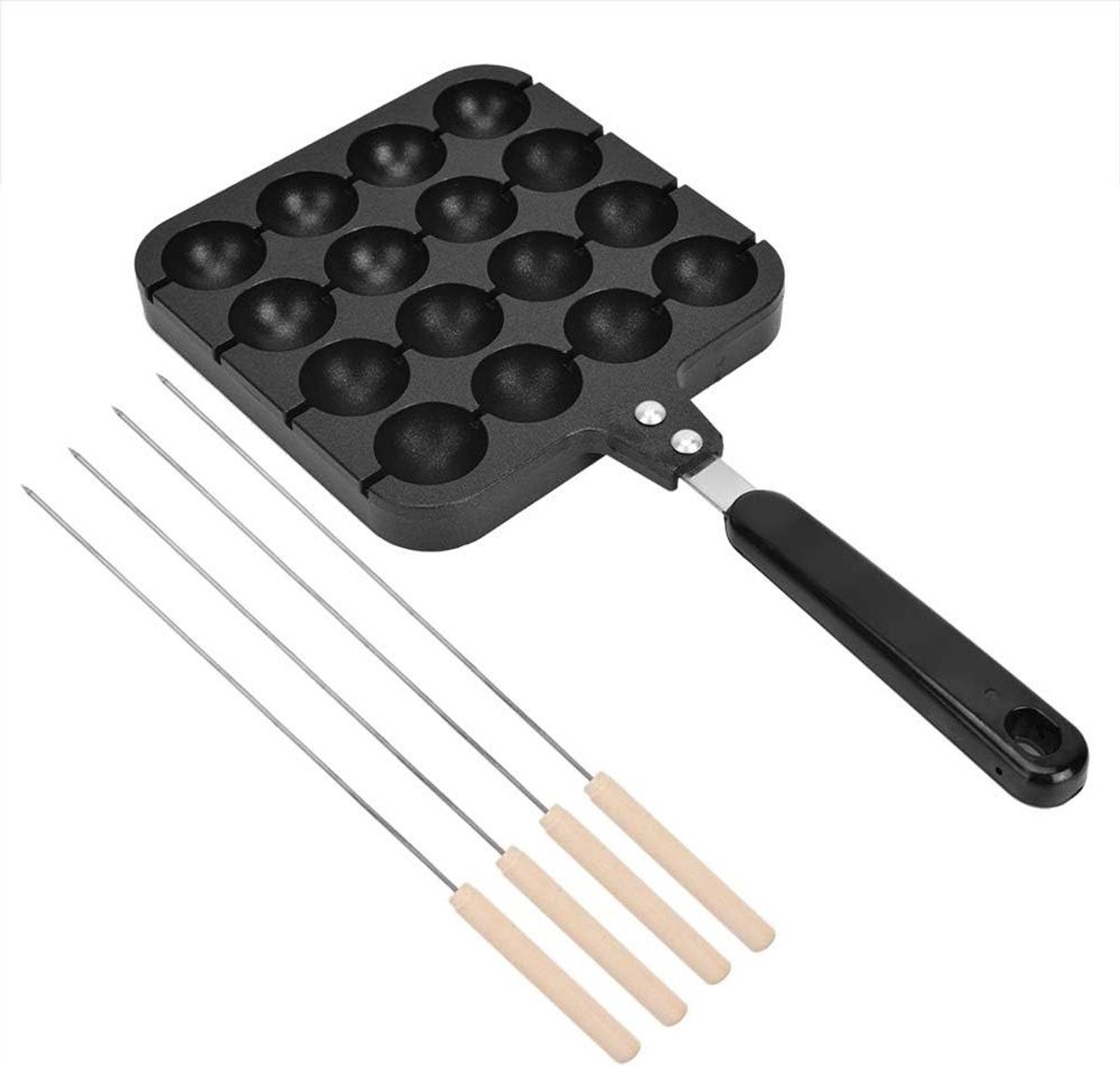 Takoyaki Pan - Octopusbal pan - Lekkere snacks maken - 16 gaten design - 32.5 cm - Zwart