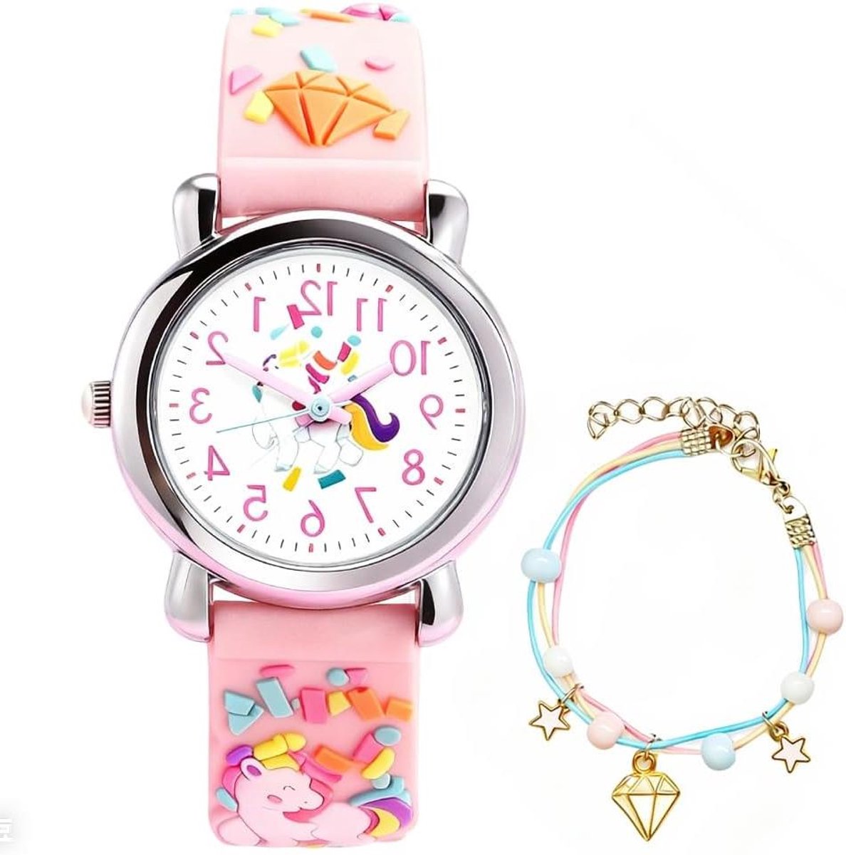 Kinderhorloge - Polsbandje Meisjes - Cadeau Geven - 3D Cartoon Design - 20.8 cm Bandlengte - Roze