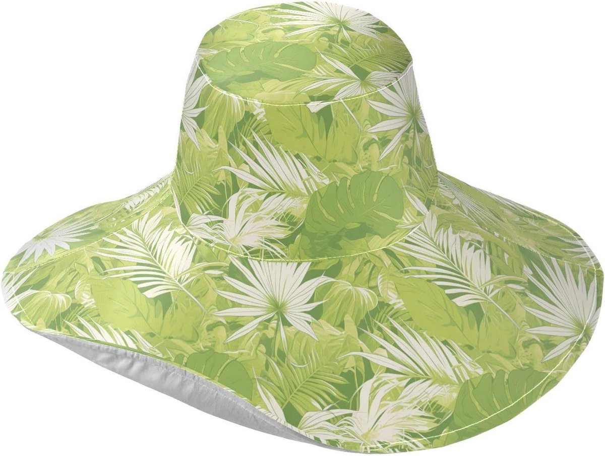 Opvouwbare Hoed - Strandhoed Dames - UV Bescherming - Extra Brede Rand - One Size - Blad Groen