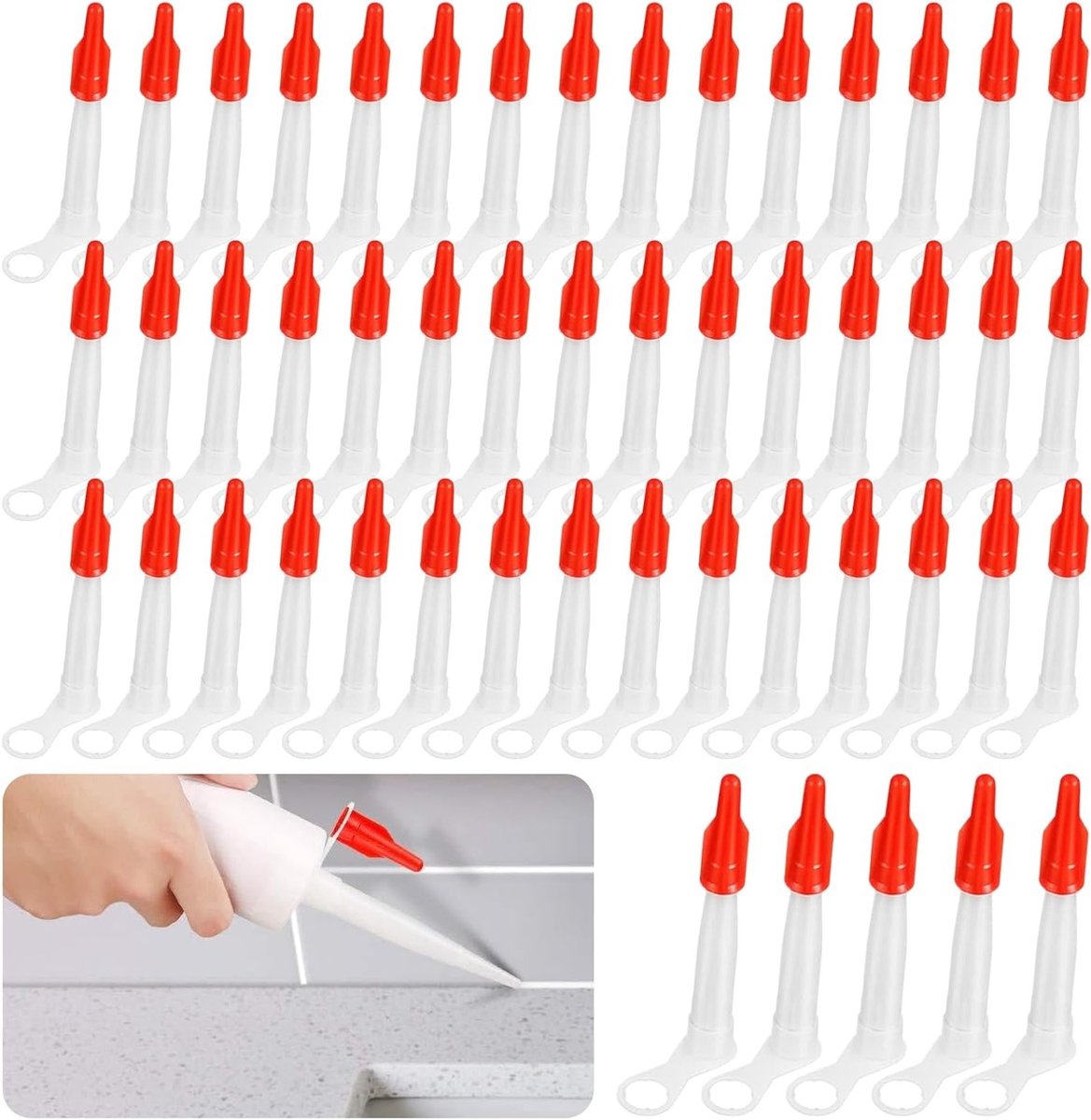 Set van 50 Vervangende Silicium Tips en Rode Afdekkappen voor Keuken en Huishouden, Ideaal voor Kit en Gereedschap