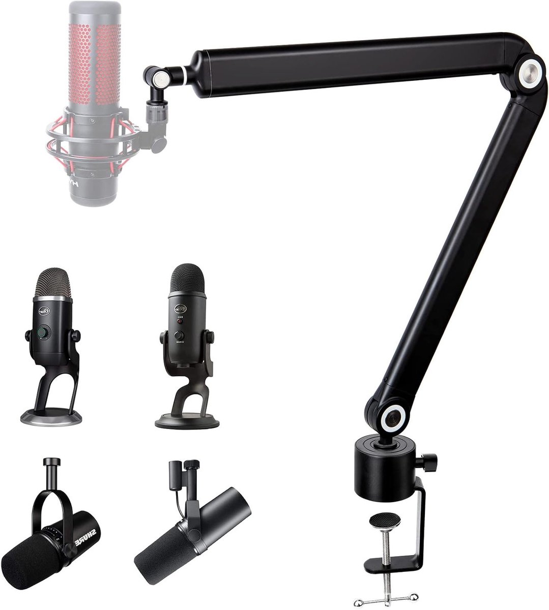 Verstelbare Microfoonstandaard met 360° Rotatie - Geschikt voor Blue Yeti, Shure MV7 en HyperX QuadCast, Stevige Metalen Arm voor Professionele Opnames