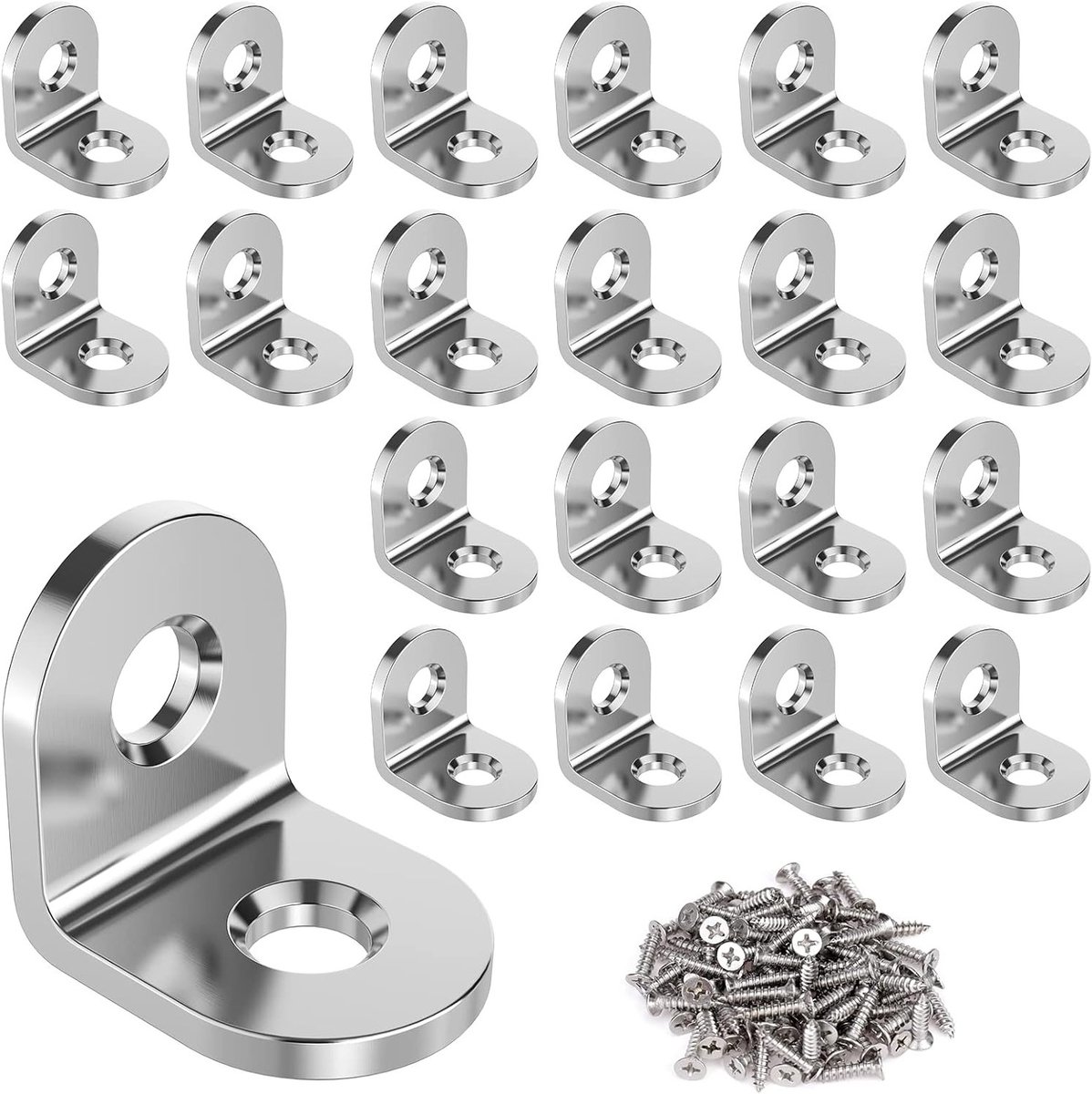 Hoekbeugels 40 Stuks, 90 Graden Metaal, 20 x 20 x 16 mm, RVS Beugels met Schroeven voor Meubelassemblage, Tafels, Stoelen en Boekenkasten