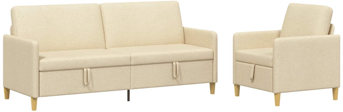 vidaXL - Sofa - Set - Met - Opslag - 2 - st - Crèmekleurig - Polyester