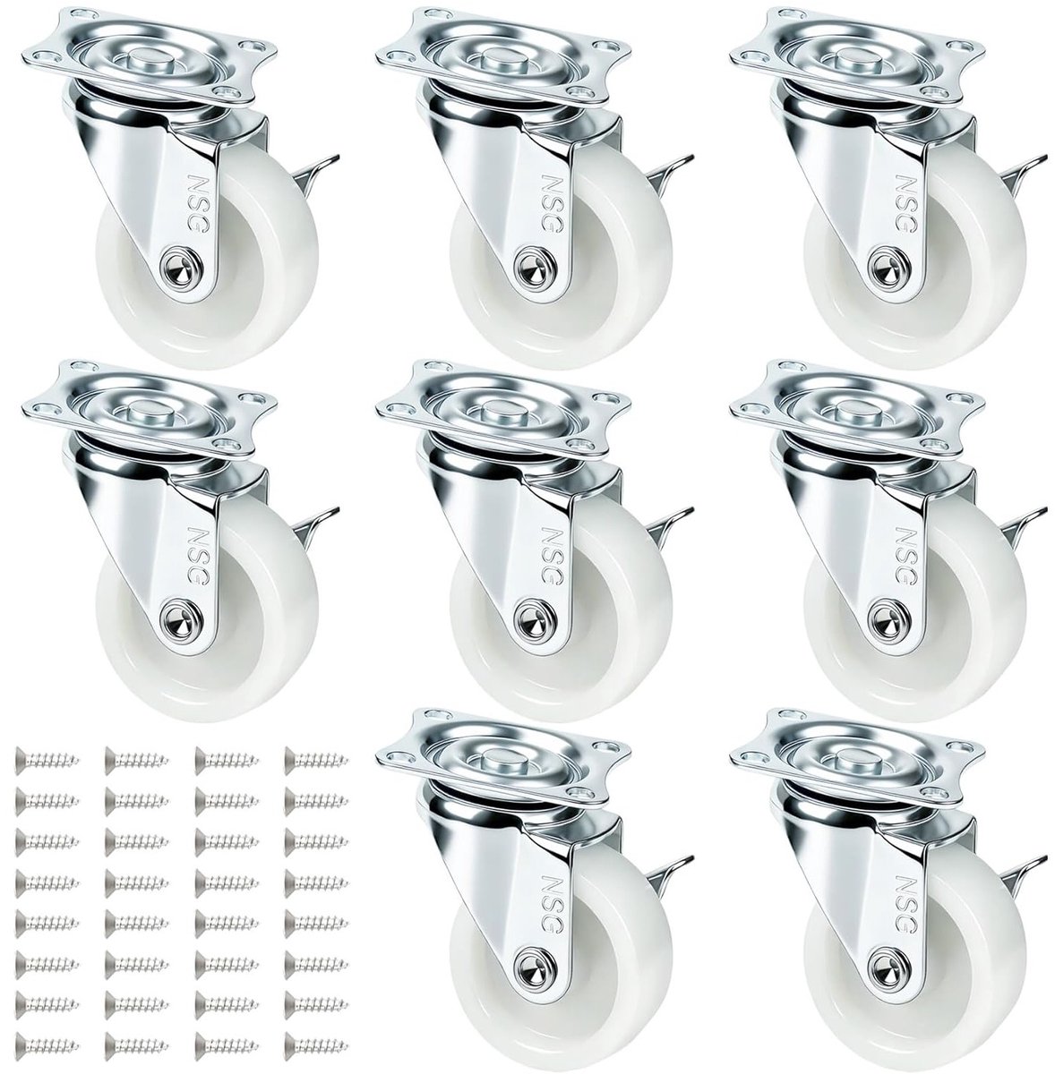 Set van 8 Zwenkwielen met Rem, 40 mm Vervangende Meubelwielen, Stevige Nylon Transportwielen voor Meubels en Apparatuur