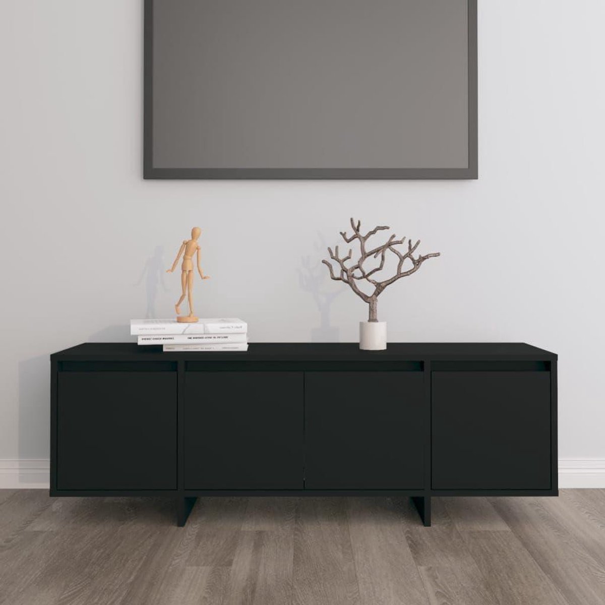 TV-kast - Lowboard - Opbergen Entertainment - Vier Deuren - 120 cm - Zwart