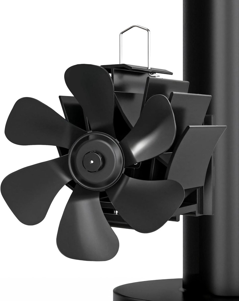 Houtkachel Ventilator - Warmte Aangedreven - Warmte Verspreiden - Magnetische Montage - 6 Bladen - Zwart