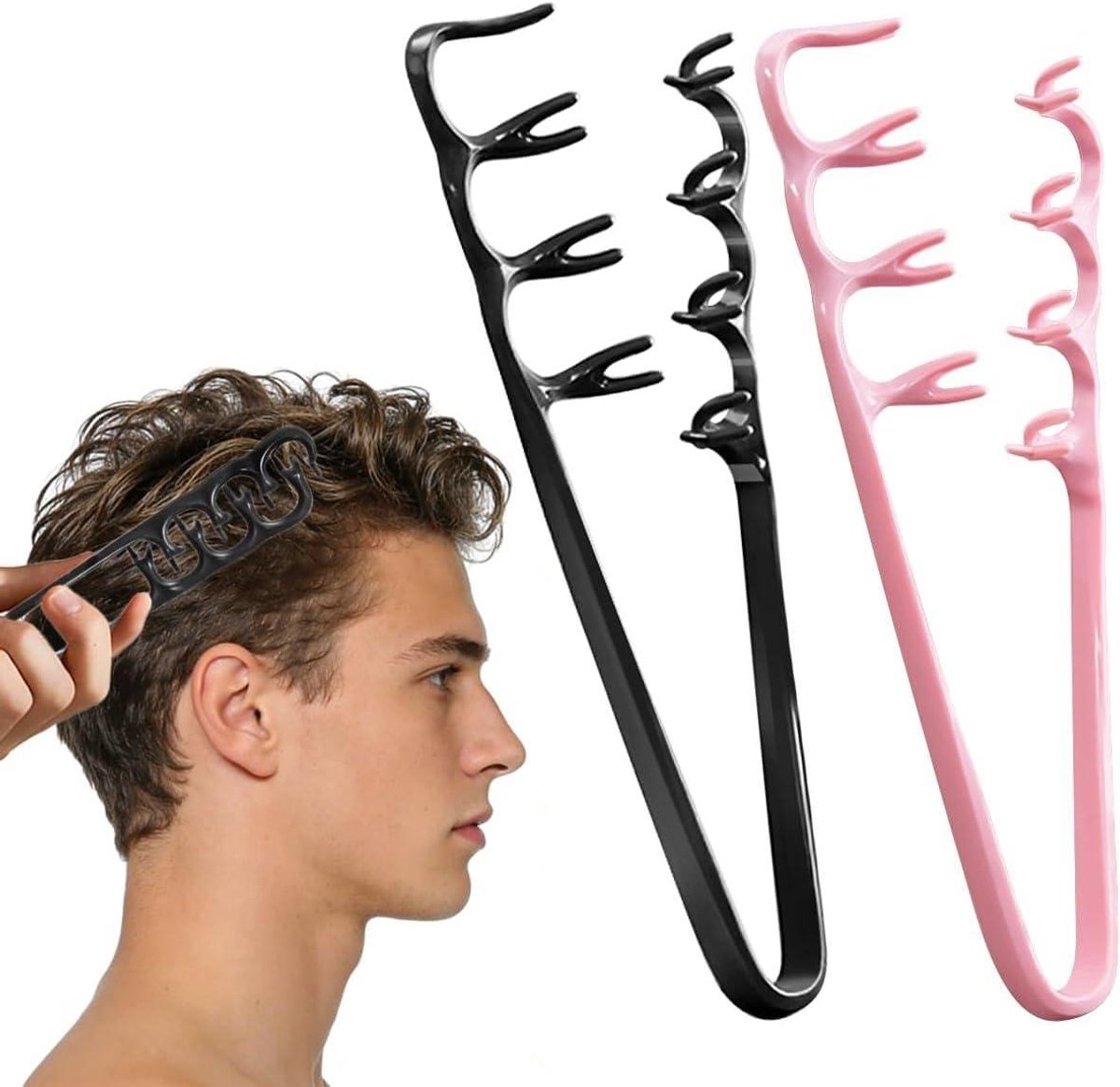 Haarkam Set - Stylingkam Krullen - Volume Creëren - Brede Tanden Ontwerp - 2 Stuks - Zwart Roze