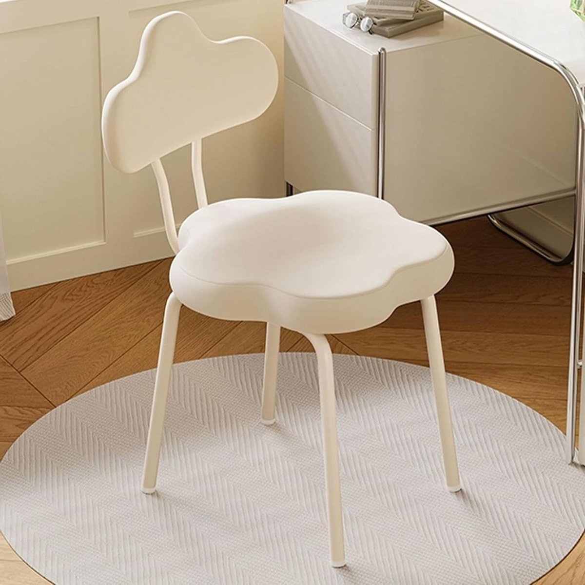 Kaptafelstoel met rugleuning - Make-up stoel - Comfortabel zitten - Stabiele metalen poten - 31" H - Wit