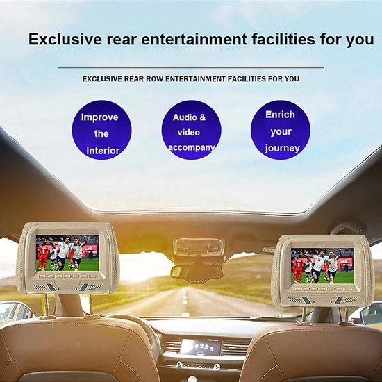 Auto Hoofdsteun Monitor - Achterbank Display - Reis Entertainment - 1080P Video Ondersteuning - 7 Inch HD Scherm - Zwart — afbeelding 2