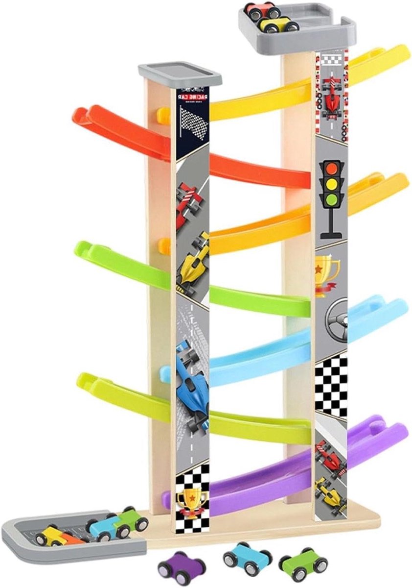 Autobaan Speelgoed - Racebaan Hellingbaan - Fijne Motoriek Trainen - Zeven Niveaus - 44 x 13 x 8 cm - Multicolor