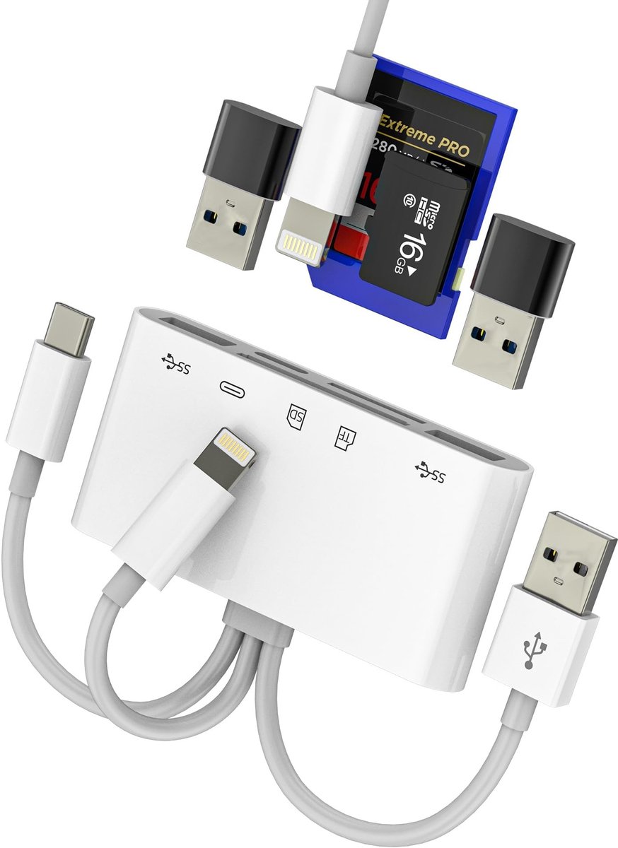Dailygoods - 5-in-1 USB-C, Lightning en USB Adapter met Geheugenkaartlezer