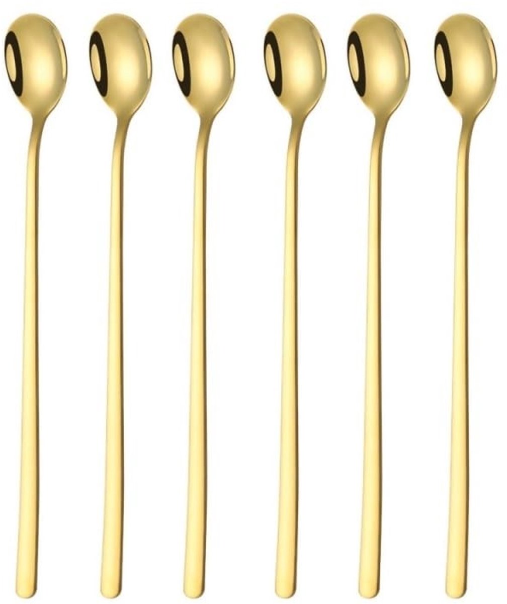 Dailygoods - 6-delige Roestvrij Stalen Lepelset voor Ijskoffie en Milkshakes