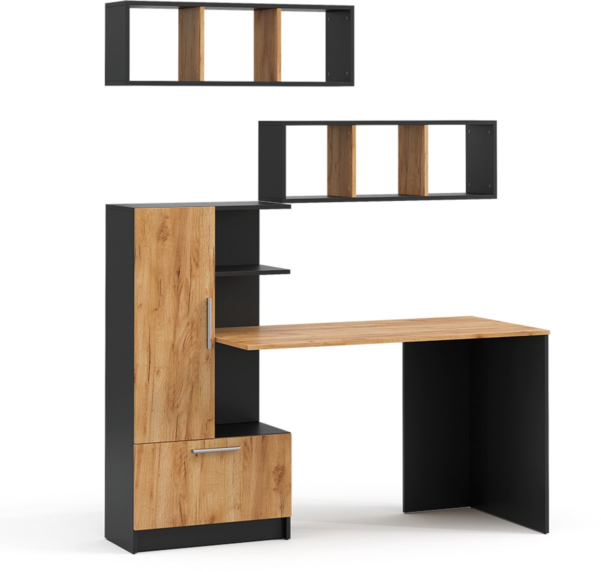 Vicco bureauset Tomy, Antraciet/Goudkleurig Eiken, 150 x 59 cm Set van 3 als 2 planken+desk