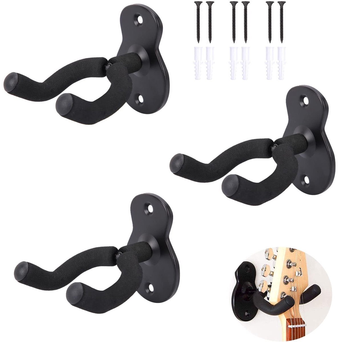 Dailygoods - 3 Stuks Gitaarwandhouders met Beschermende Spons