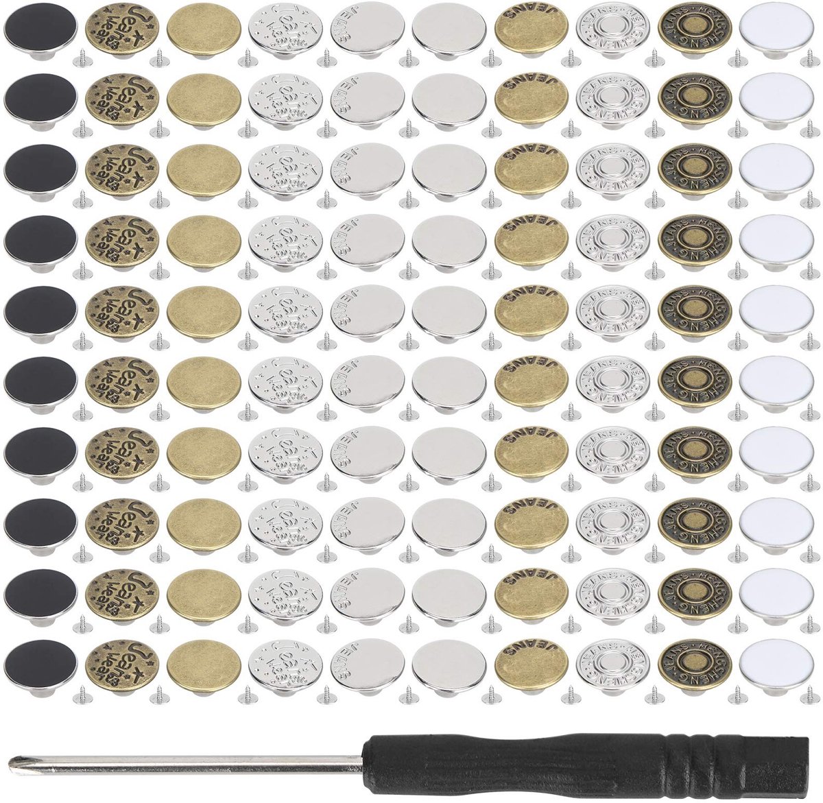 Dailygoods - Set van 100 Verwijderbare Jeansknopen voor Kleding