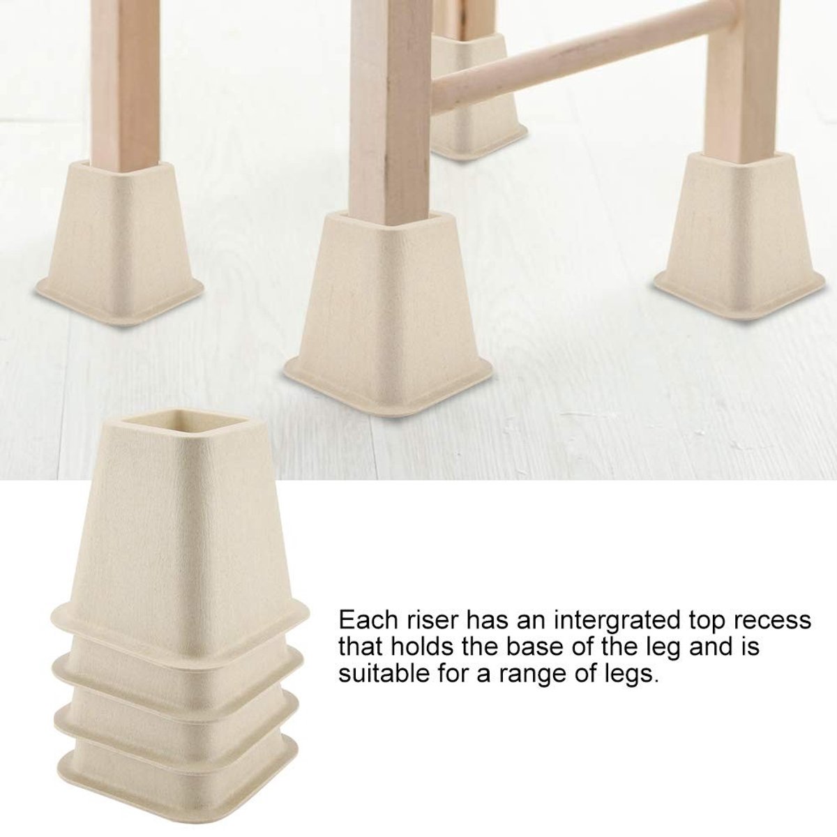Dailygoods - Innovra - Dailygoody - Meubelverhoger - Bedverhoger - Ruimtebesparend - Wit - Tafelverhoger - Sterk en stabiel - Geschikt voor bed- en tafelpoten