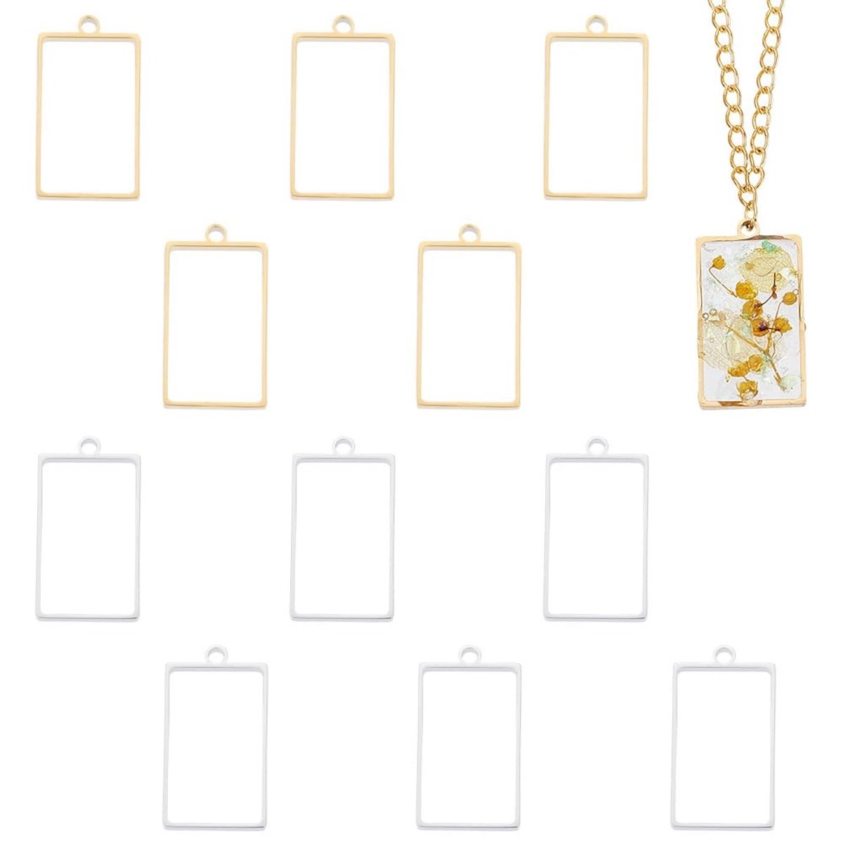 Dailygoods - Set van 12 Rechthoekige Open Terug Bezel Hangers voor DIY