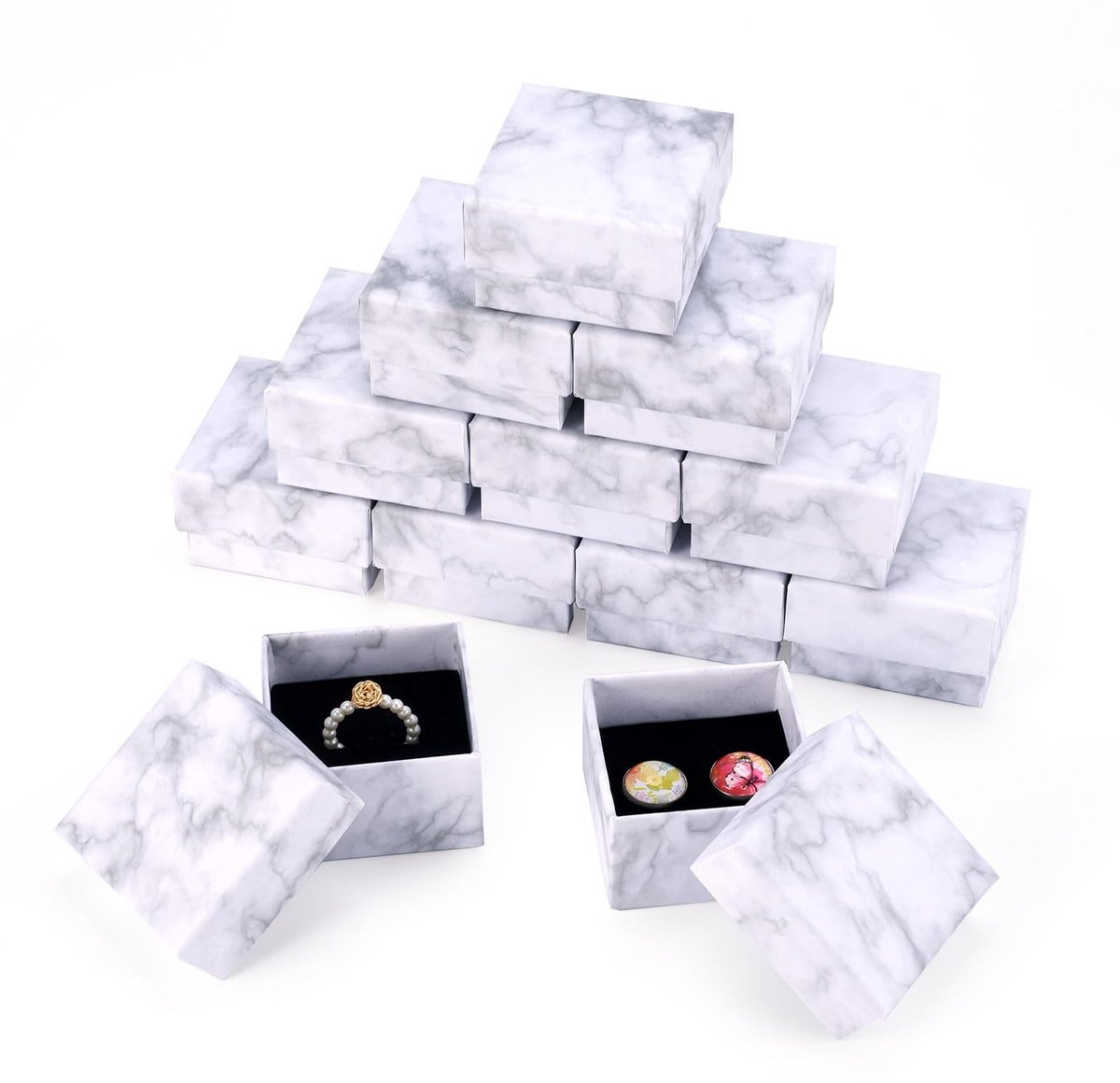 Dailygoods - Cosensi - Dailygoods - Dailygoody - Witte Marmeren Sieraden Dozen - Kartonnen Hanger Dozen - Perfect voor Presentatie - 24 Stuks - Cadeauverpakking - 5.2x5.2x3.3cm