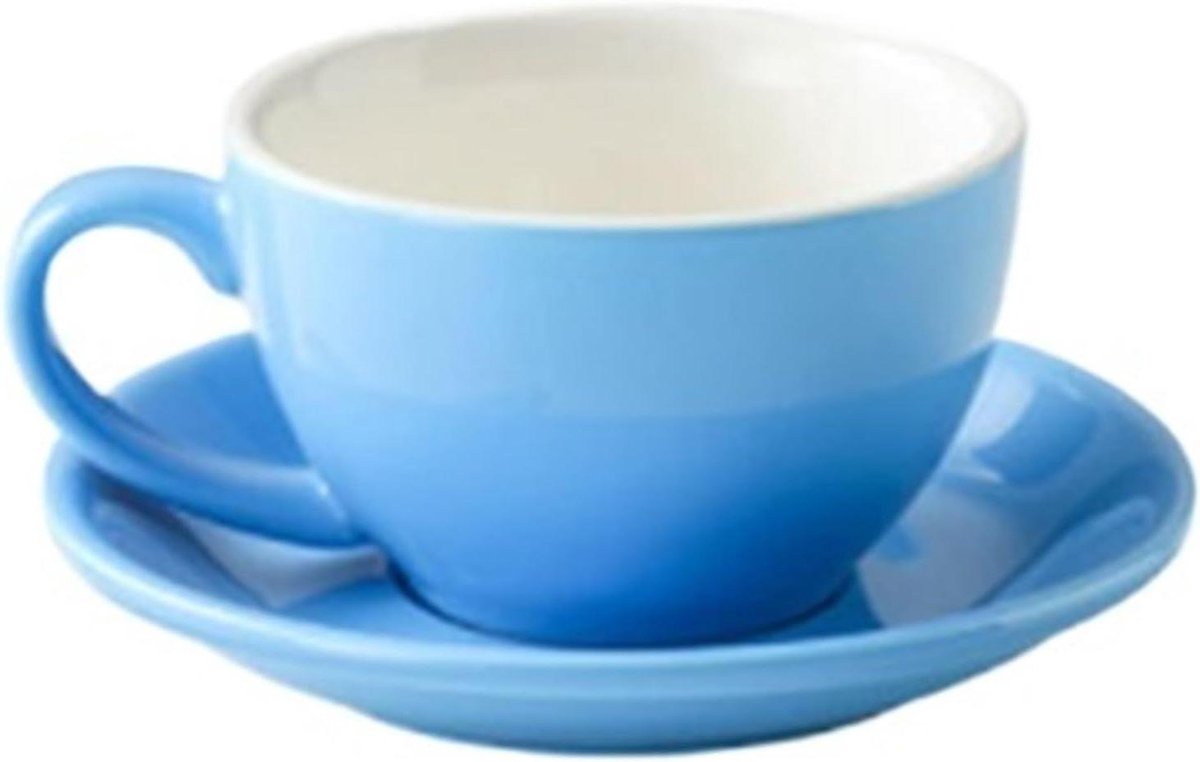 Espressokopjes Set - Koffiekopjes met schotel - Genieten van warme dranken - Vaatwasmachinebestendig - 300 ml - Blauw