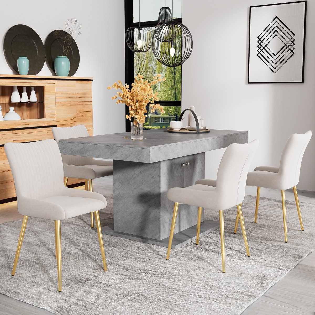 MODENUIT Eetkamerstoel - Set Van 4 - Zachte Rugsteun En Metalen Poten - Voor Eetkamer En Lounge - Fluweel Beige
