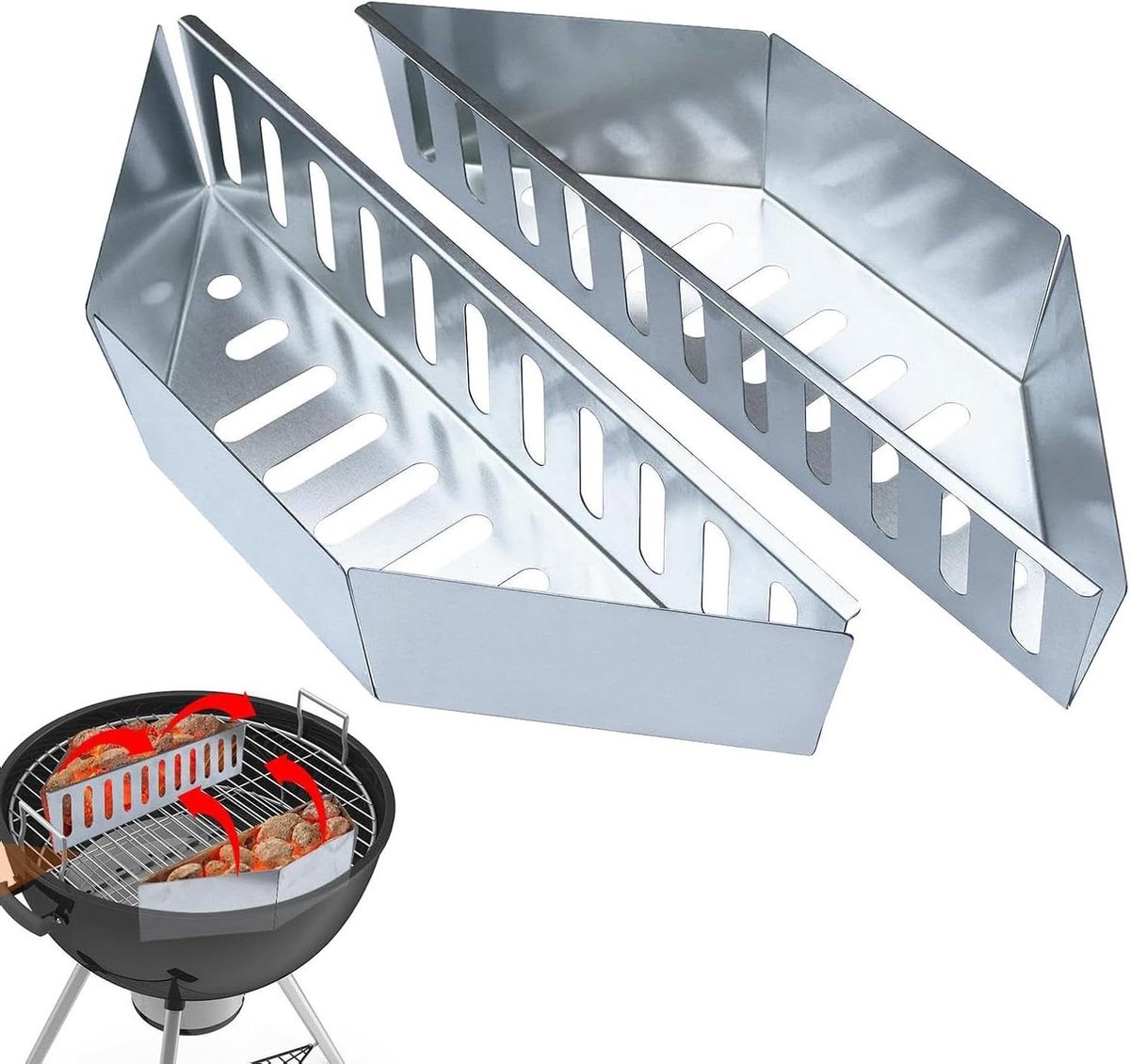Houtskoolmand - Grillmand - Buiten koken - Mesh design - 38.5 cm - Zilver