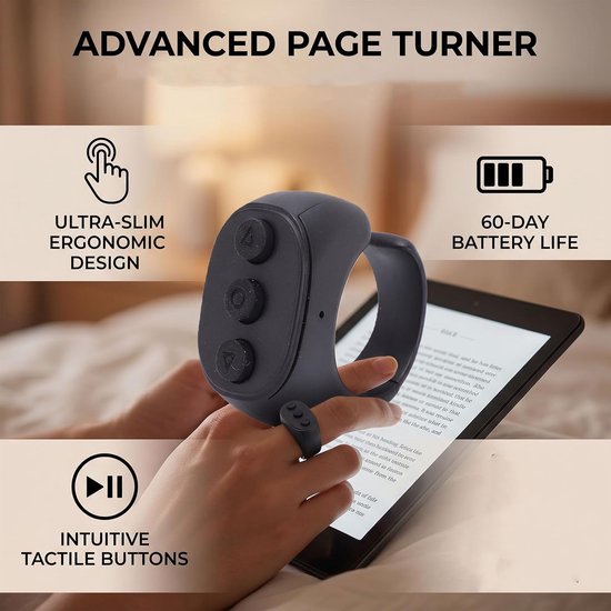 Afstandsbediening Paginaturner - Draadloze Clicker - Comfortabel Lezen - Dubbele Modus - Type C Opladen - Zwart — afbeelding 3