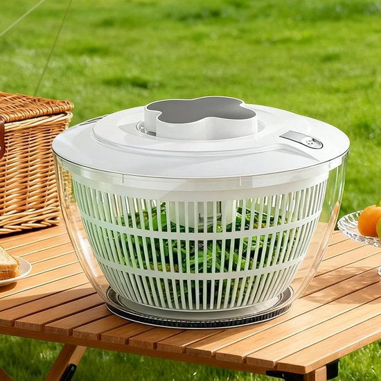 Salade Centrifuge - Groente Droger - Maaltijd Voorbereiding - Eén Handeling Mechanisme - 5 Liter Kom - Transparant — afbeelding 5