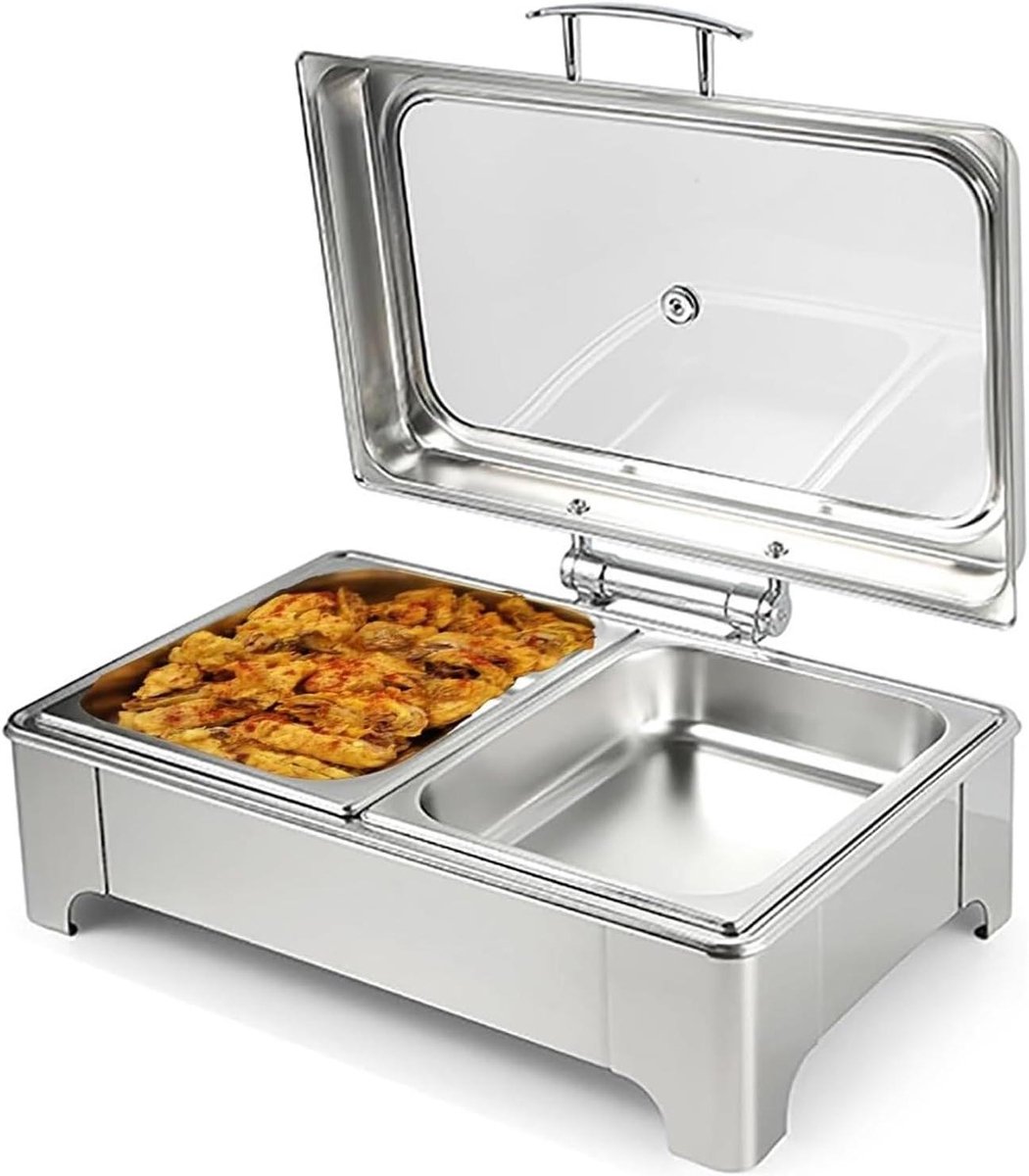 Elektrische chafing dish - Buffet warmhouder - Feesten en buffetten - Dubbele roestvrijstalen bakken - 12 Qt capaciteit - Zilverkleurig