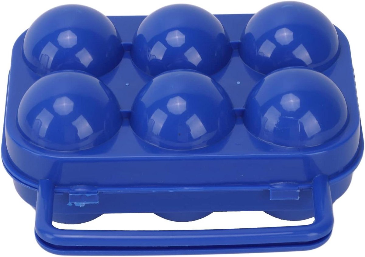 Draagbare Eierhouder - Eier Case - Buiten Opslag - 6 Rooster Ontwerp - 14.5 cm - Blauw